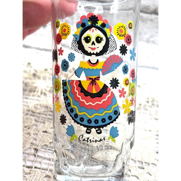Day of the Dead Glass Crisa Glassware Dona Maria Mole Jar Tumbler Vintage - Picture 3 of 4